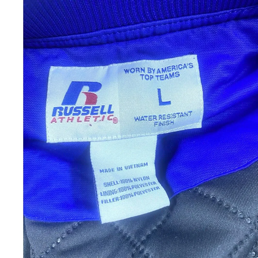 Vintage 90s Russell Bomber Varsity Jacket Mens LG Blue Baseball Sox Embroidered
